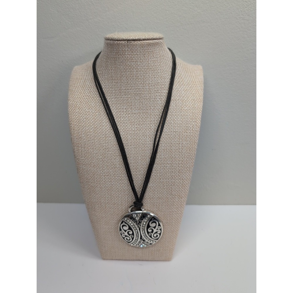 Brighton‎ Dynasty Swavorski Crystal Medallion Pendant Necklace  Cord Silver Tone